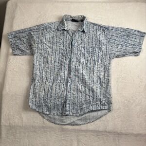 VTG Y2K Anchor Blue Short Sleeve Blue Collared Button Up Shirt Men's Large